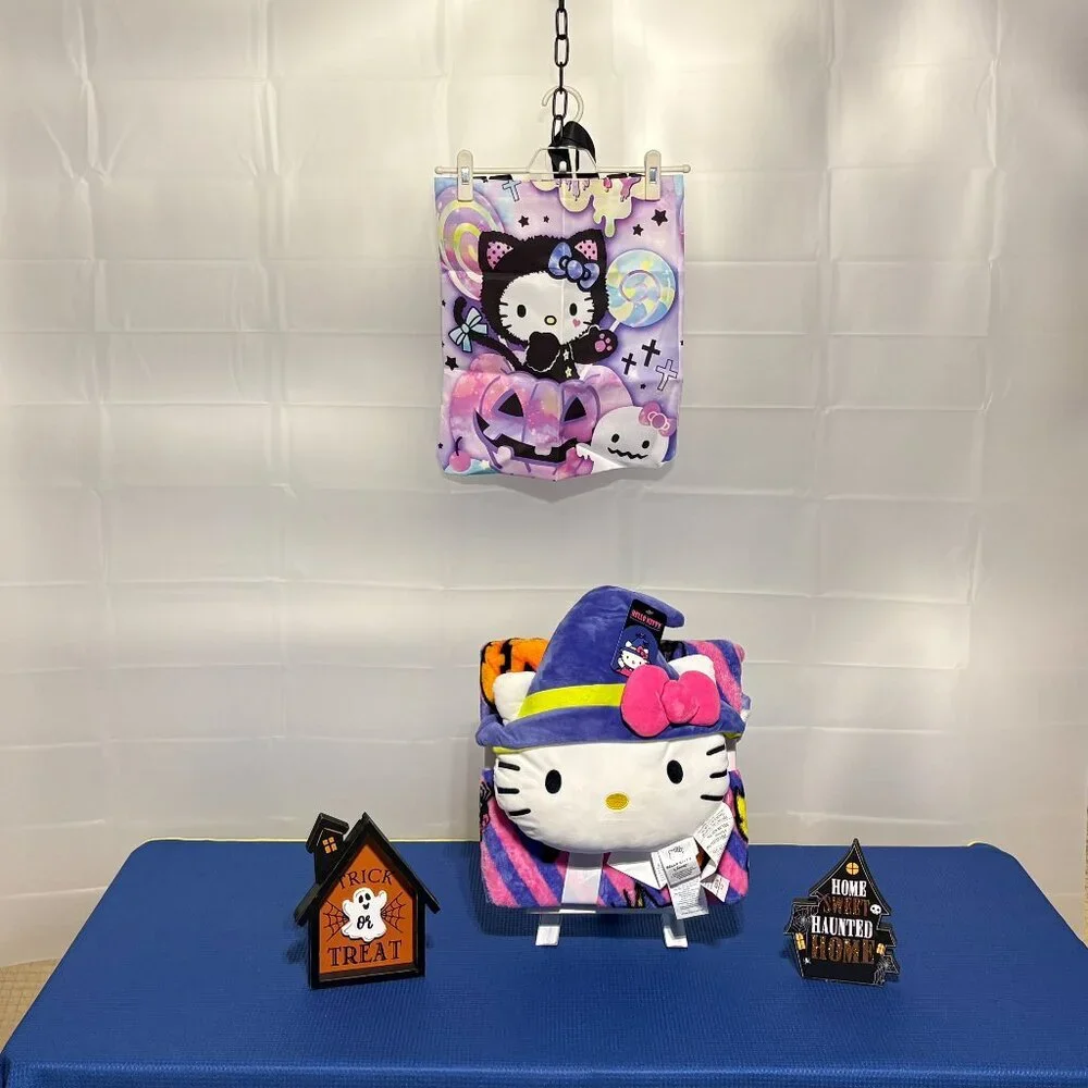 Hello Kitty Halloween Themed Plush Blanket & Pillow Set and Trick or Treat Bag
